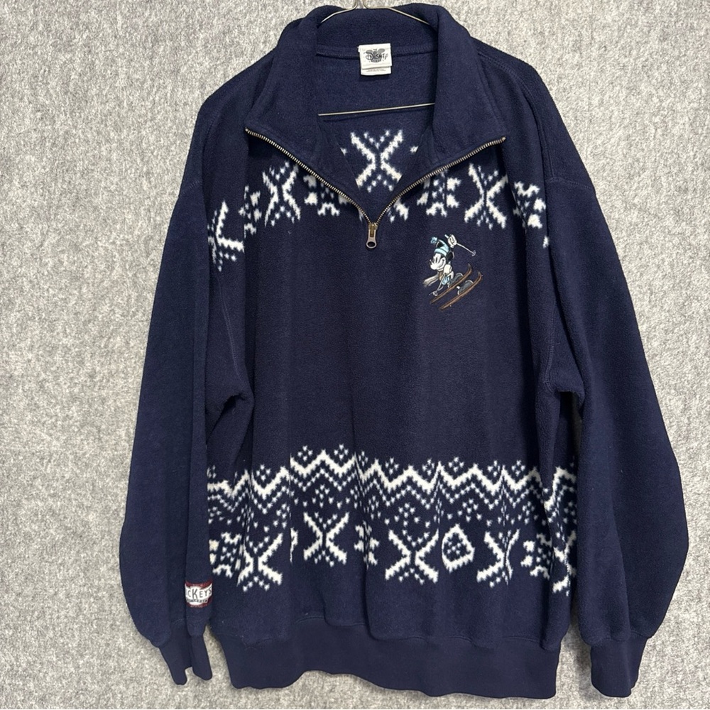 Disney Mickey Mouse pullover Navy 1/4 Zip-Up Sweater Ski Lodge Mickeys